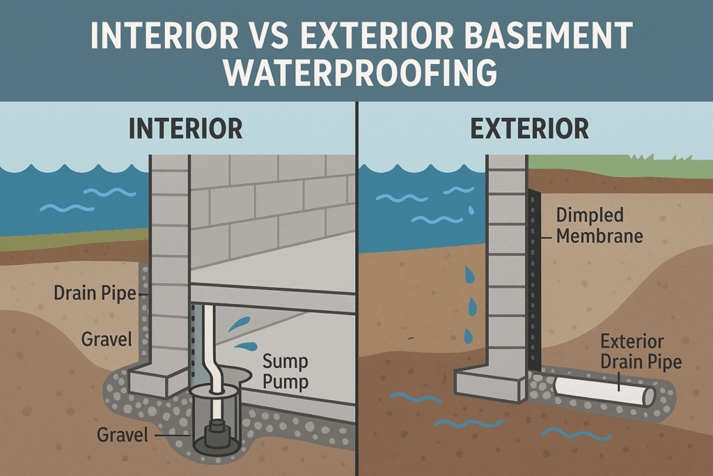 Interior vs exterior waterproofing